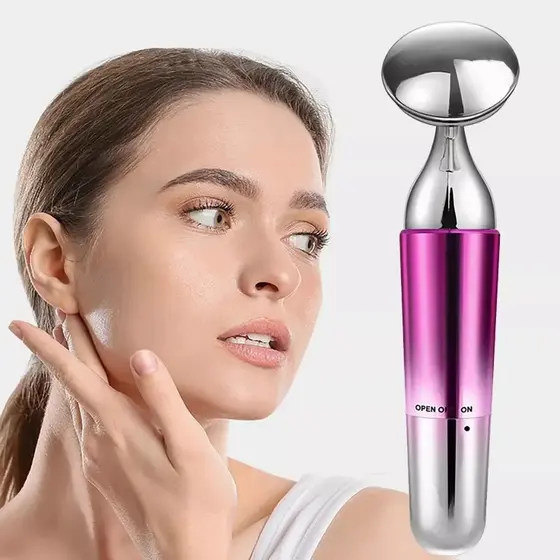 Massageador Facial Inox a bateria Multifuncional para Limpeza e levantamento da pele do rosto