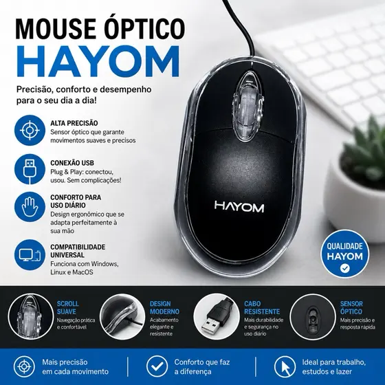 Mouse Office Basico Preto Hayom