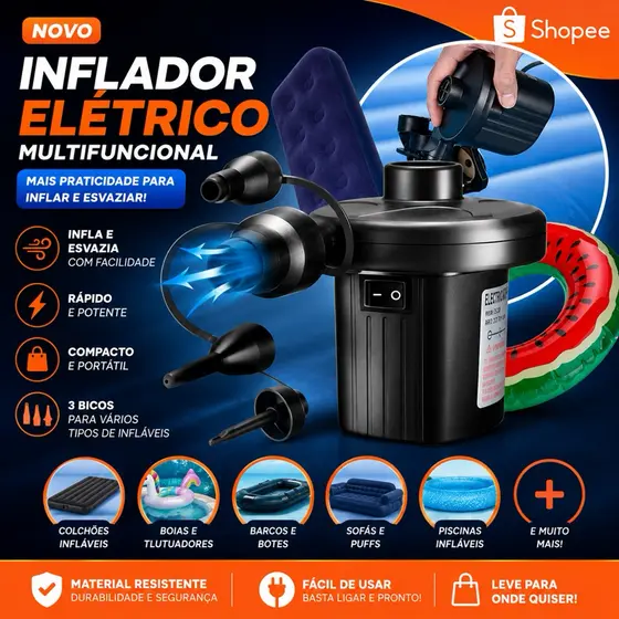 Inflador Eletrico para Colchão Boias Pneus Snel Home Voltagem: 220V