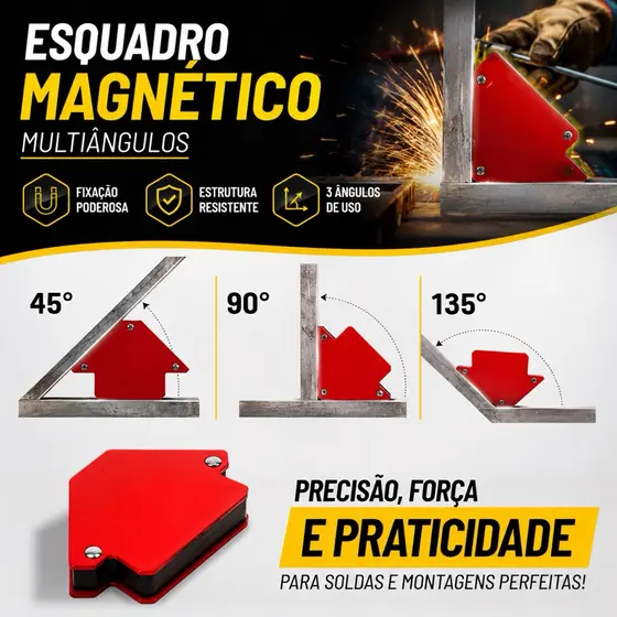 Esquadro Magnético Para Solda 35Kg Galzer Hexagonal Alta Fixação Profissional