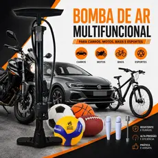 Bomba de Ar Manual Para Encher Pneus com Manômetro 2 Bicos Carro Moto Bóias Bike Preto Snel Home