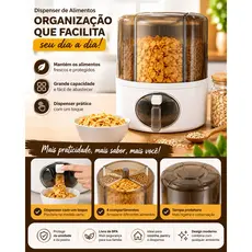 Organizador Dispenser De Alimentos e Cereais Giratorio 360 com 6 Divisorias Cinza