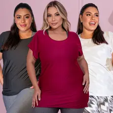 Kit 3 Blusas T-Shirt Femininas Plus Size Academia Básica Seca Rápido Dry Fit Leve Casual Manga Curta