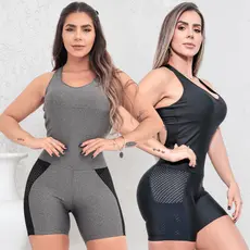 Macaquinho de Academia Empina Bumbum Com Recortes em Tela Bolsos Laterais Fitness Pronta Entrega