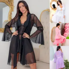 Robe Elegante Feminino Linda Renda Delicada Manga Flare em Tule Detalhes Especial Pronta Entrega
