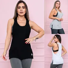 Regata Feminina Fitness em Viscolycra com Recortes Laterais - Rápida Entrega