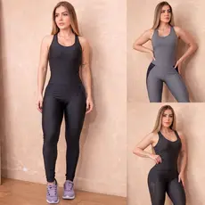 Macacão Feminino Longo Fitness com Bojo Empina Bumbum e Bolsos Laterais Ideal para Treinos Promoção