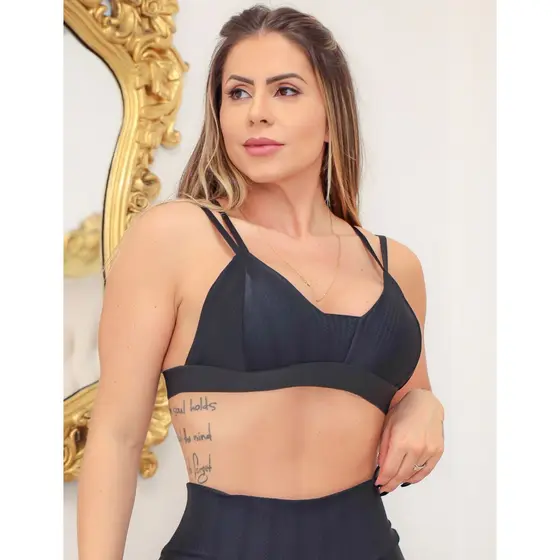 Top Fitness Treinos Feminino Poliamida Texturizada com Bojo Removível Alças Ajustáveis Envio Rápido