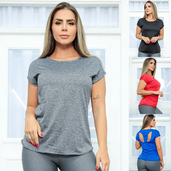 Blusinha Fitness Feminina com Decote Confortável Dry Fit Academia Seca Rápido Básica Pronta Entrega