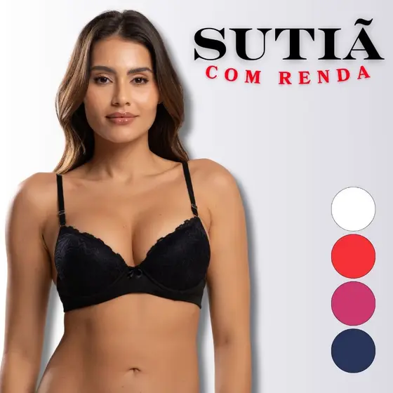 Sutiã Renda Delicado Conforto Push Up Com Bojo Soutien Moda Luxo Reforçado Poliamida Pronta Entrega
