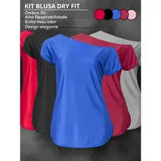 Kit 5 Blusas Feminina Dry Fit Ombro Só Modelo Alongado Tapa Bumbum Treino Academia Corrida Kit Semanal