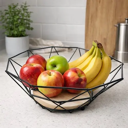 Fruteira Organizador Cozinha Madeira Sustentavel Duravel Design Elegante Preto