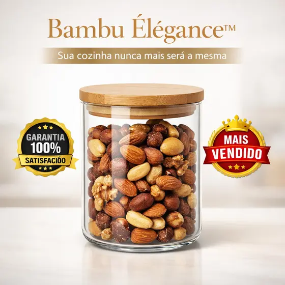 Pote Hermetico Vidro Borossilicato Reserva Alimentos Tampa Bambu Sustentavel 200ml