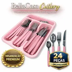 Faqueiro Talheres Inox Completo Com Organizadores Rosa Moderno Duravel
