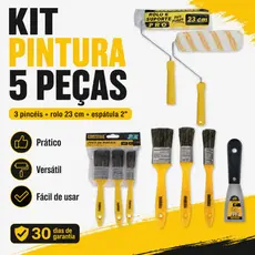 Kit Jogo Pintura 5 Peças Para Parede Rolo Anti Respingo Lã Refil Espátula Pincel Pintor Resistente