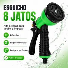 Esguicho De Mangueira 8 Jatos Alta Pressão De Jardim e Jardinagem Plástico e Metal Reforçado