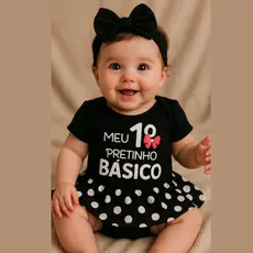 Body Bebê Temático Menina Pretinho Básico