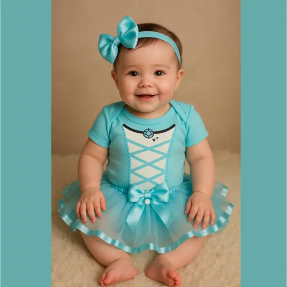 Body Bebê mesversario Menina Cinderela Temático+Laço+Tule