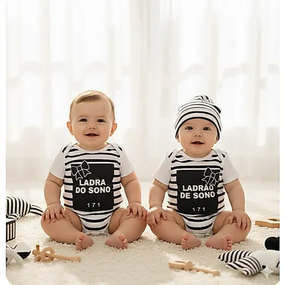 Body Bebê Infantil Mêsversário Temático Ladrão e Ladra do Sono Super Confortável Linha Premium
