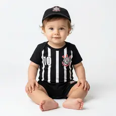 Body Roupa de Bebê Mesversario Corinthians Conjunto Short e Boné Envio Rápido