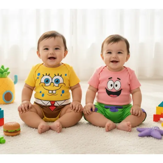 Body Bebê Infantil Mêsversário Temático Bob Esponja Patrick Super Confortável Linha Premium