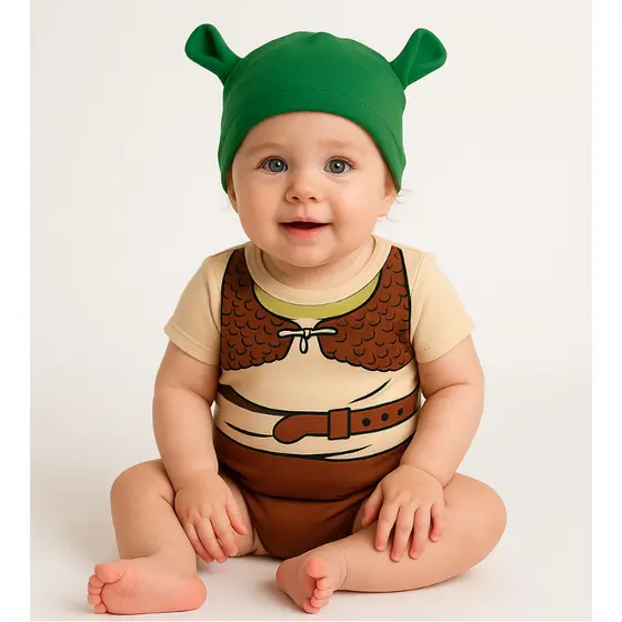 Body Bebê Infantil Menino Mêsversário Temático Shreck Super Confortável Linha Premium