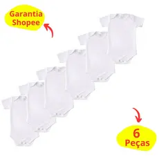 Kit 6 Body Branco Bebê Malha Canelada Algodão Manga Curta para Lembrancinha Estampar Personalizar Borda Pintar Revender