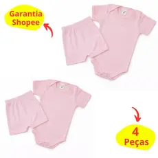 Kit 4 peças body e short tapa fralda bebê menino menina verão malha canelada liso Infantil conjunto confortável
