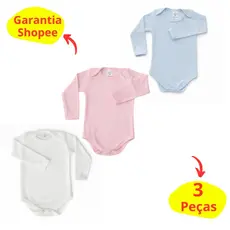 Kit 3 Body Bebê Manga Longa infantil menina menino malha canelada