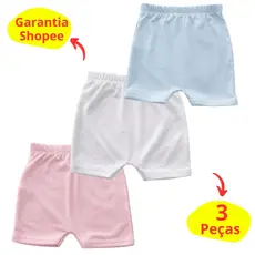 Kit 3 Short tapa fralda Bebê menino menina Malha canelada algodão Lisa infantil