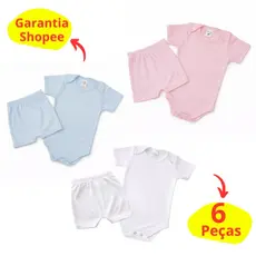 Kit 6 peças Body Manga Curta e Short tapa fralda menina menino Malha Canelada Algodão infantil