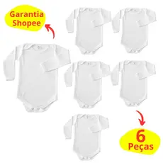 kit 6 Body Branco Manga Longa Bebe Menino Menina Malha Canelada Personalizar Pintar Bordar Estampa DTF e outros