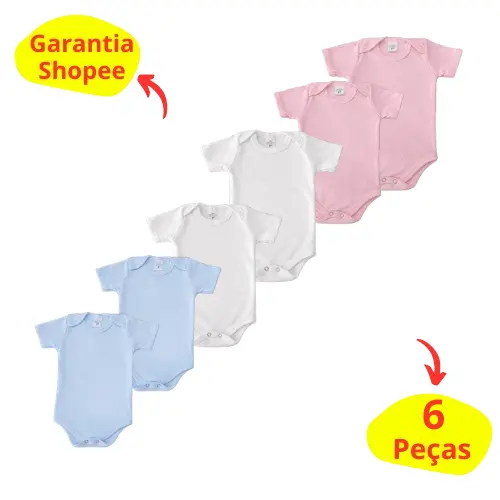Kit 6 Body  Bebê  Malha Canelada Algodão Manga Curta para  Estampar/ Personalizar/ Revender /Chá de Bebê e Revelação