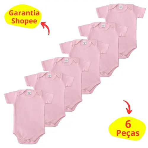 Kit 6 Body Rosa Bebê  Malha Canelada Algodão Manga Curta para Estampar Personalizar Borda Pintar Revender Chá de Bebê
