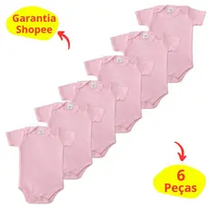 Kit 6 Body Rosa Bebê Malha Canelada Algodão Manga Curta para Estampar Personalizar Borda Pintar Revender Chá de Bebê