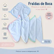 Kit 3 Paninhos de Boca Bebê Babete Naninha 100% Algodão Branco com Borda Colorida menina menino dia a dia