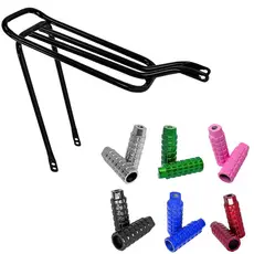 Garupa Bagageiro Para Bike Articulado Preto + Par de Trolinha Apoio de Pé Pedaleira Aro 20/24/26