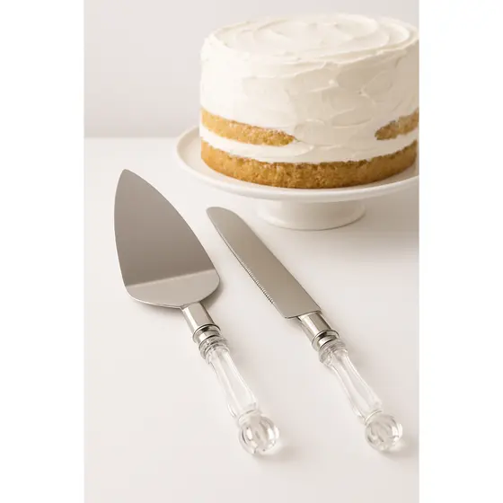 Kit Faca E Espátula Para Bolo Torta Pão Cabo Acrílico