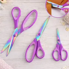 Kit 3 Tesouras Titânio Costura Corte Artesanato Papelaria Manuais Tecido Papel Feltro Colorida