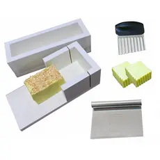 Forma molde para sabonete artesanal 1 kg F1B + cortador barra de 2,0 cm + 2 espatulas(corte e decoração)