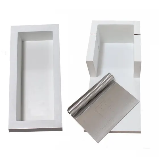 Forma Sabonete Artesanal Em Mdf branco 1 Kg + Cortador Fatiador 2,0 Cm + Espatula de corte em inox