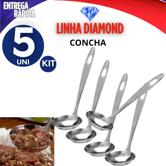 CONJUNTO 5 CONÇHAS INOX PARA SERVIR FEIJAO SOPA MOLHO CALDO BELEZA E PRATICIDADE