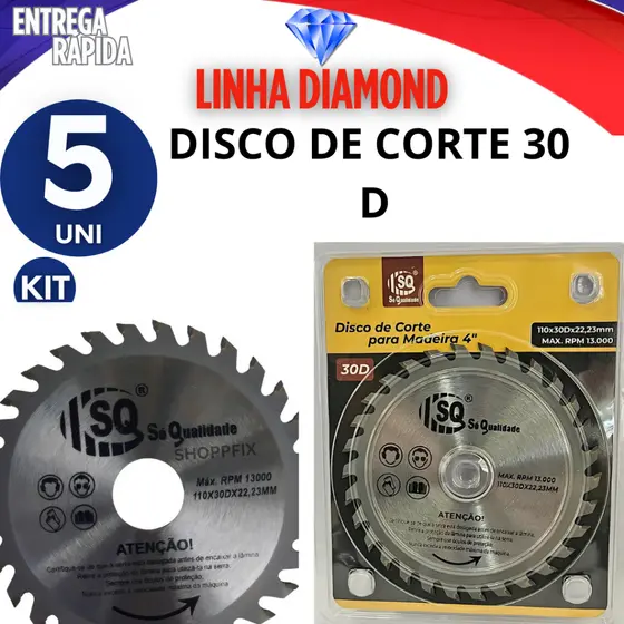 KIT 5 DISCO DE CORTE 30 D PARA MADEIRA SERRA CIRCULAR