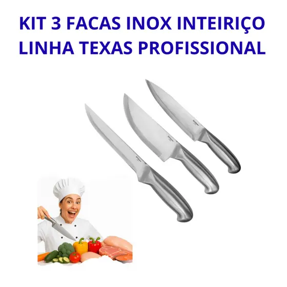 Kit Facas Inox Inteiriço para Churrasco e Cozinha – Peixeira 6” 7” + Desossar 6” Profissional