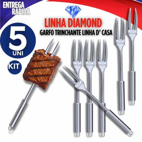 Kit 5 Garfos Trinchantes de Inox 33,3cm– Resistencia  e Durabilidade para Churrascos e Uso Profissional