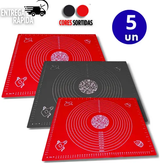 KIT 5 TAPETES DE SILICONE VERMELHO E PRETO 30x40 CM