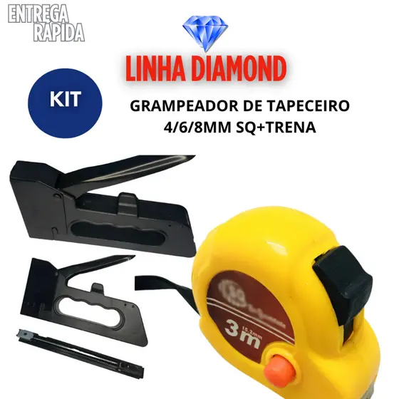 KIT GRAMPEADOR PARA TAPECEIRO 4/6/8 MM + TRENA METRICA 3 METROS - PRATICIDADE E PRECISAO EM UM SO PRODUTO