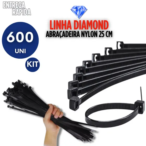 KIT 600 ABRAÇADEIRA DE NYLON TAMANHO 4,8 MM X 250 MM SUPER RESISTENTE