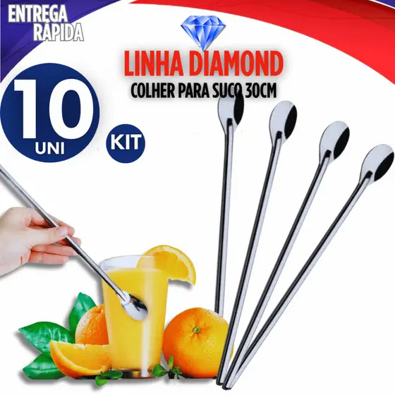 Combo 12 Colher Suco Inox de 30cm para Sucos e Drinks Colheres de Longo Alcance para Jarra Qualidade Garantida