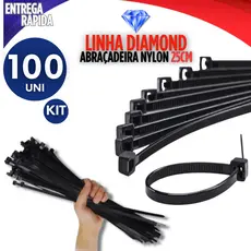 Jogo 100 Enforca gato Nylon Cinta Plástica Enforca Gato 25cm  Fixação Organização Cabos Fios Variáveis Utilidades